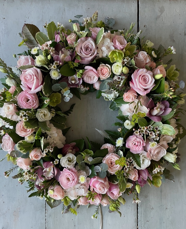 delicate pinks classic wreath